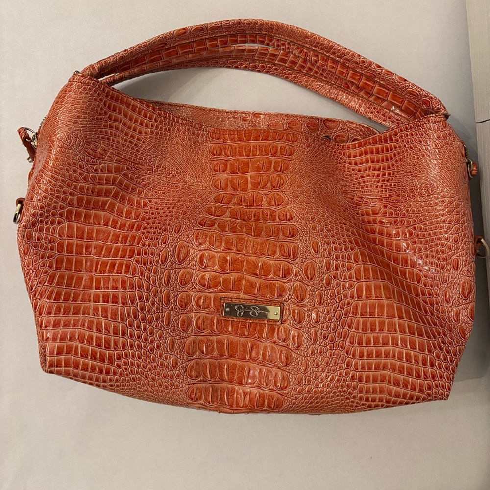 Beautiful Jessica Simpson Faux Alligator/Crocodile Embossed Orange purse